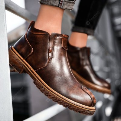 Winter High-top Casual Leather Boots British Chelsea Short Boots Tooling Plus Velvet Warm Cotton Shoes