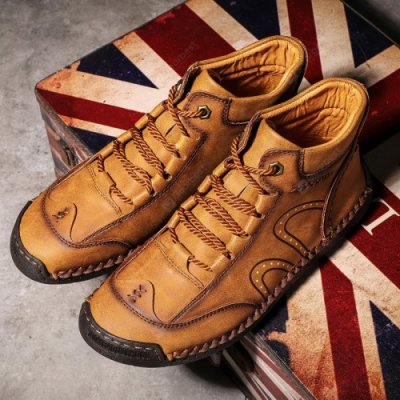 Men's Casual Leather Shoes Fashion Men's Handmade Lace-up Shoes